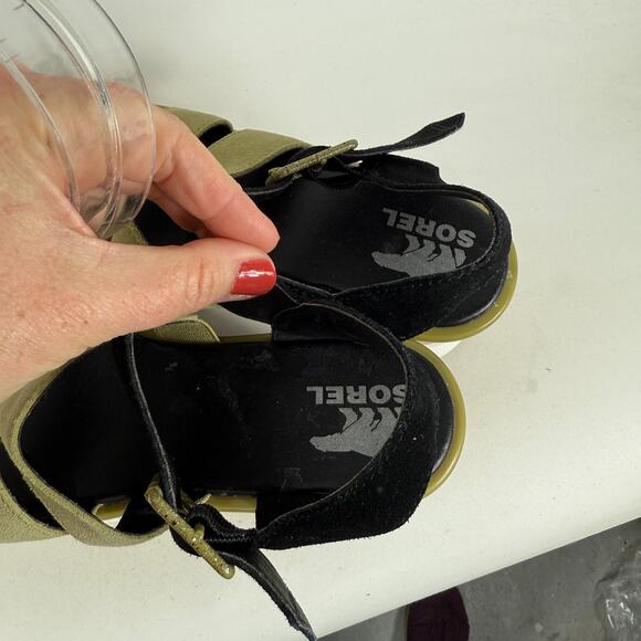 Sorel Joanie III Wedge Sandals Women's 8.5 Olive Green Suede Ankle Strap Buckle - Picture 9 of 10